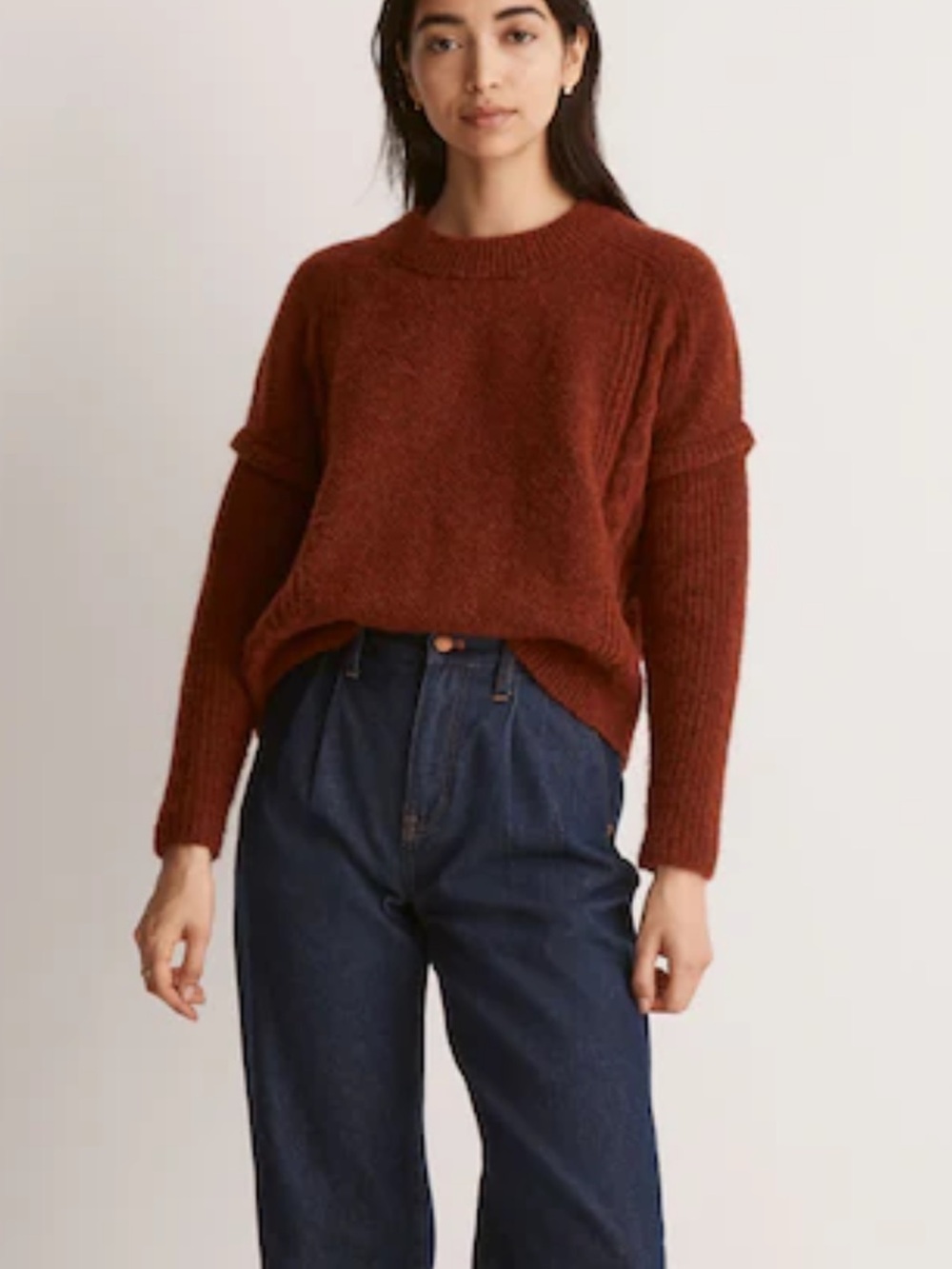 Madewell Havener Cable Pullover Sweater Heather Auburn